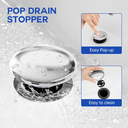 Miniatura 4 de Grifo clásico de baño de 8 pulgadas, grifos de baño para fregadero de 3 agujeros, grifo de baño de níquel cepillado generalizado con drenaje Cromo
