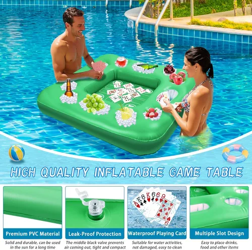 Miniatura 3 de Mesa flotante para juego de billar, mesa flotante de 40 x 40 pulgadas para piscina con soportes para bebidas y cartas de juego impermeables, mesa