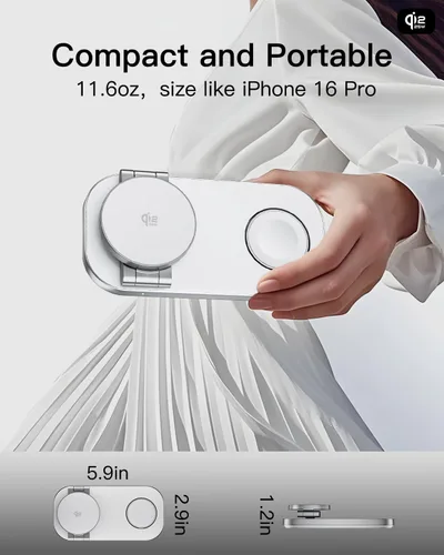 Miniatura 5 de Estación de carga inalámbrica 3 en 1 para dispositivos Apple, soporte magnético plegable de carga rápida compatible con MagSafe para iPhone Blanco