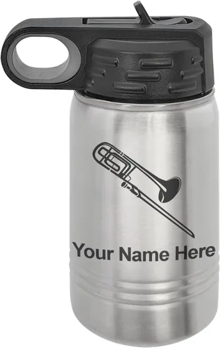Miniatura 41 de LaserGram Botella de agua personalizada, trombón, acero inoxidable de doble pared aislada al vacío con popote superior, regalo grabado personalizado
