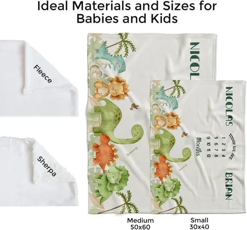 Miniatura 5 de MDPrints - Manta personalizada de hitos individuales, mantas mensuales personalizadas para bebés con nombre para niños y niñas, 30 x 40 y 50 x 60