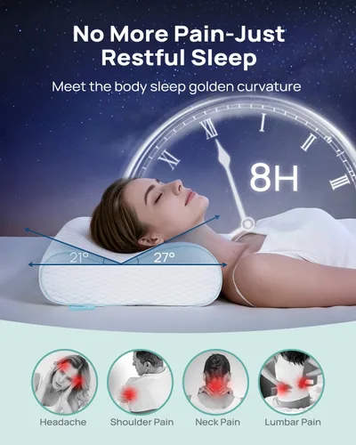 Miniatura 3 de Almohada de espuma viscoelástica ergonómica Releep - Almohada ortopédica de soporte cervical para alivio del dolor de cuello y hombro, almohada