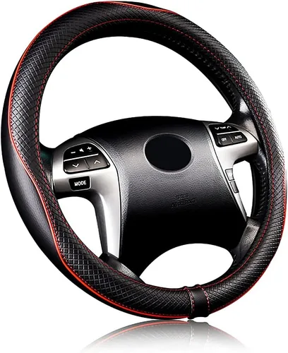 Miniatura 5 de Flying Banner Fundas para volante de automóvil, de piel sintética, anillo de masaje resistente, antideslizante, deportivo, 15 pulgadas (negro negro)
