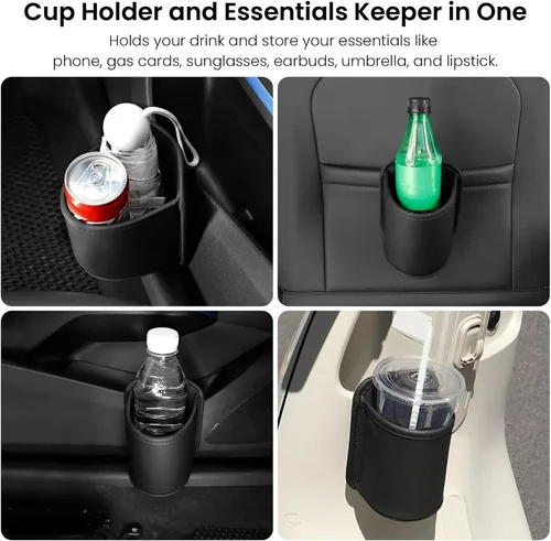 Miniatura 3 de Paquete de 2 portavasos con clip para la puerta del automóvil, organizador de asiento automotriz para bebidas extra, soporte para café, cuero