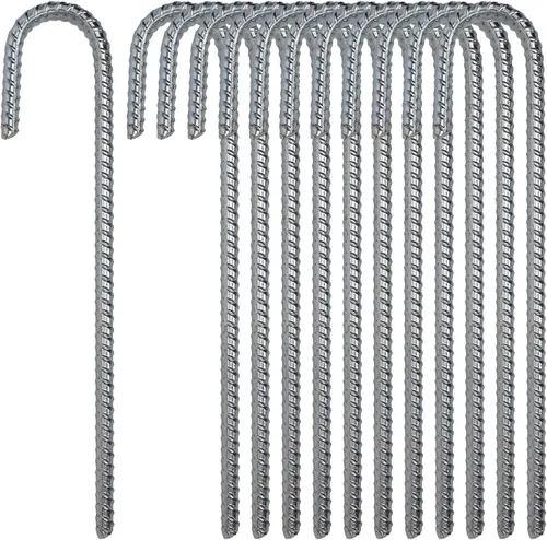 Miniatura 14 de Pinnacle Mercantile - Juego de estacas de refuerzo con extremo en forma de gancho, resistentes, acero inoxidable, 12 pulgadas, punta cincelada