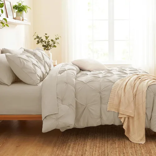 Miniatura 8 de CozyLux - Juego de edredón tamaño individual con sábanas Beige, 5 piezas, ropa de cama en una bolsa con pinzas, juego de cama tamaño individual