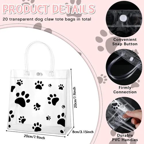 Miniatura 2 de Teling Paquete de 20 bolsas de regalo de PVC transparente con asa de perro con asa, bolsas de plástico reutilizables transparentes para cachorros
