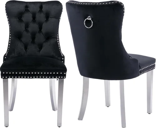 Miniatura 15 de Juego de 2 sillas de comedor modernas de mediados de siglo, sillas de cocina tapizadas de terciopelo beige, sillas de cocina y comedor, patas