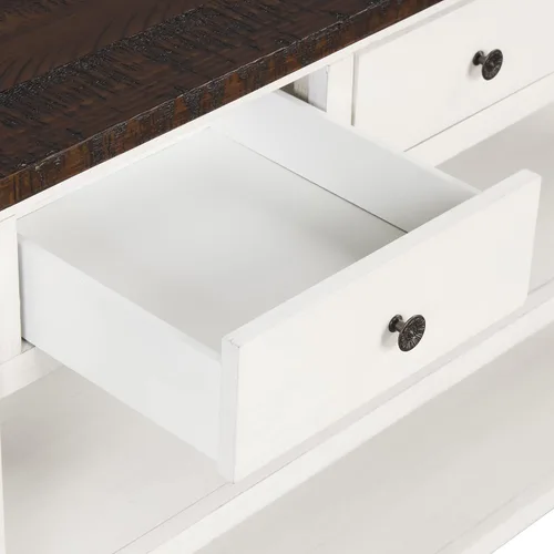 Miniatura 7 de RuiSiSi Mesa consola de 48 pulgadas con 3 cajones y 2 estantes, mesa de sofá de madera de granja para sala de estar, entrada, pasillo, color blanco