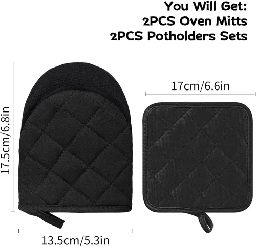 Miniatura 2 de Juego de Manoplas de Horno y Soportes para Ollas, Paquete de 4, Mini Guantes de Cocina de Silicona Resistentes al Calor para 500 Grados Fahrenheit