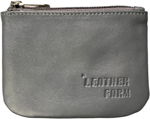LEATHER FARM Monedero de piel de cordero para hombre y mujer., Gris, Minimalista