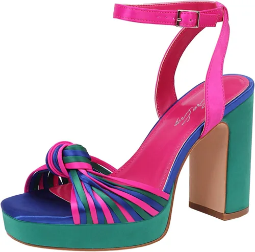 sun gurg Tacones de plataforma con tiras para mujer, tacones altos de plataforma, multicolores con correa de tobillo, sandalias de tacón para baile