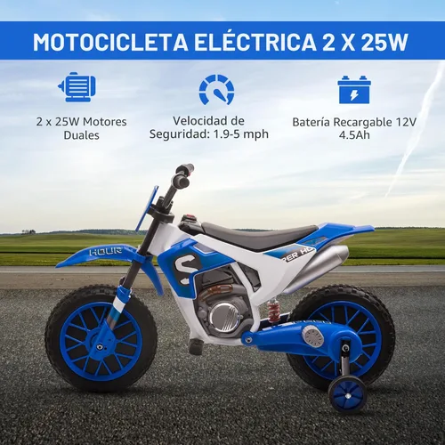 Miniatura 3 de Aosom Motocicleta para niños de 12V con neumáticos con banda de rodadura, bicicleta eléctrica de velocidad máxima de 5 mph para niños, motocicleta