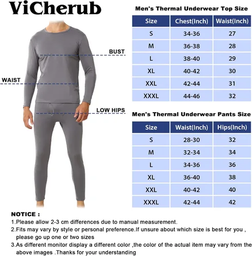 Miniatura 6 de ViCherub Thermal Underwear for Men Fleece Lined Long Johns Thermals Top and Bottom Set Base Layer for Cold Weather