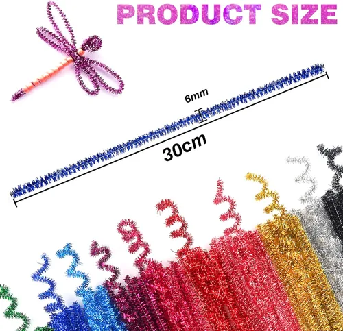 Miniatura 2 de TOAOB - 100 limpiapipas con purpurina, 10 colores, metálicos, suministros para manualidades, tallos de felpilla de 0.236 in x 12 pulgadas