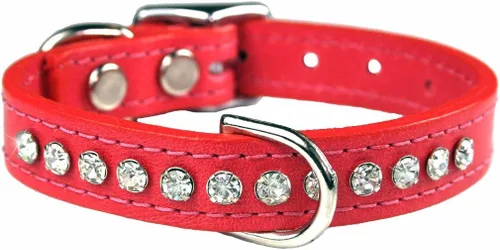 Miniatura 98 de Collar de perro de cuero y cristales de OmniPet Signature, cuero de grano de violeta africana de avestruz, se ajusta a un tamaño de cuello de 6"-8