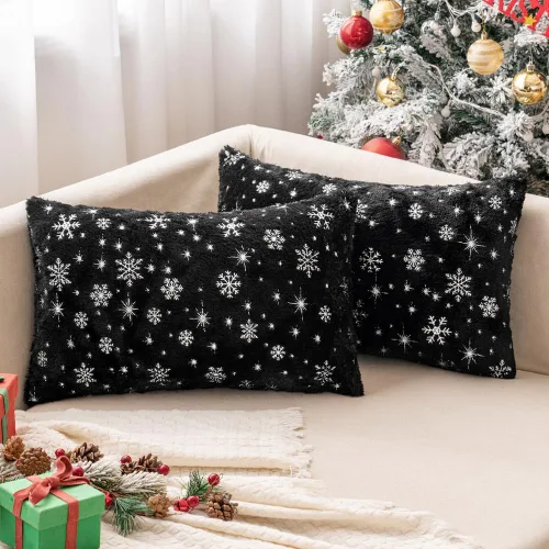Miniatura 17 de MIULEE - Juego de 2 fundas de cojín decorativas de Navidad, hechas de piel sintética suave con copos de nieve plateados y brillantina, para Verde