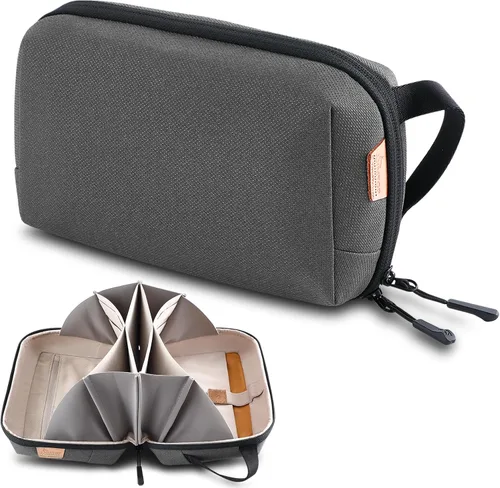 Miniatura 8 de simtoper Estuche organizador electrónico de viaje, bolsa impermeable para cables, cargador, disco duro, banco de energía, pequeño almacenamiento Gris