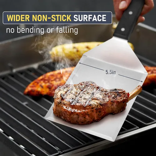 Miniatura 3 de HaSteeL - Juego de 2 espátulas de metal grandes de acero inoxidable con mango de ABS, resistente para hamburguesas y panqueques, ideal para cocinar