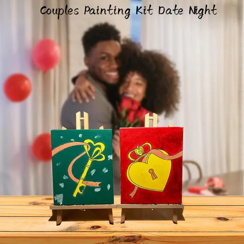 Miniatura 6 de VALLSIP Paquete de 2 Kit de Pintura y Bebida con Lienzo Pre-dibujado para Pintar para Adultos Lienzo Estirado Juegos de Parejas Noche de Cita