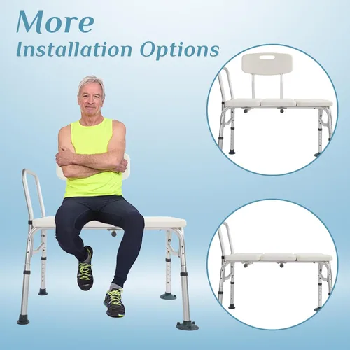 Miniatura 4 de Banco de Transferencia para Tina de Winado con Respaldo y Reposabrazos, Silla de Bañera de Aleación de Aluminio, Soporta hasta 330 libras, Blanco