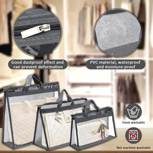 Miniatura 4 de 12 bolsas para el polvo para bolsos, bolsas de almacenamiento transparentes para mujeres, 3 tamaños, organizador de bolso, funda organizadora