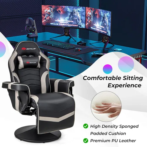Miniatura 7 de Goplus - Silla gamer con masaje, altura ajustable, para videojuegos, con reposapiés retráctil, soporte para tazas, reposacabezas, silla giratoria