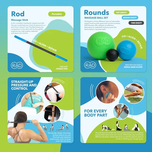 Miniatura 2 de RAD Juego completo de liberación miofascial y recuperación muscular, incluye rodillos de espuma para ejercicio, bloque de yoga multiusos, bolas
