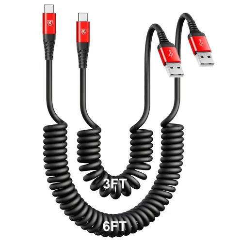 Miniatura 8 de Cable de carga USB tipo C de carga rápida, [2 paquetes, 3 pies] Cable de carga USB A a tipo C enrollado para automóvil USB-C compatible con iPhone