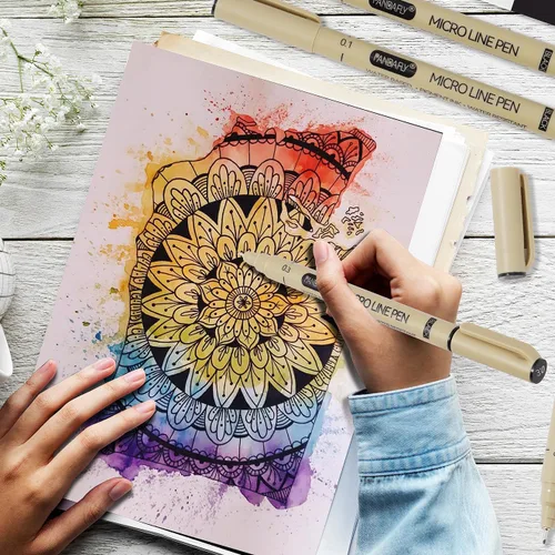 Miniatura 4 de PANDAFLY Black Fineliners - Bolígrafos de punta ultrafina de 6 tamaños, tinta de archivo impermeable, bolígrafo de arte negro para dibujar