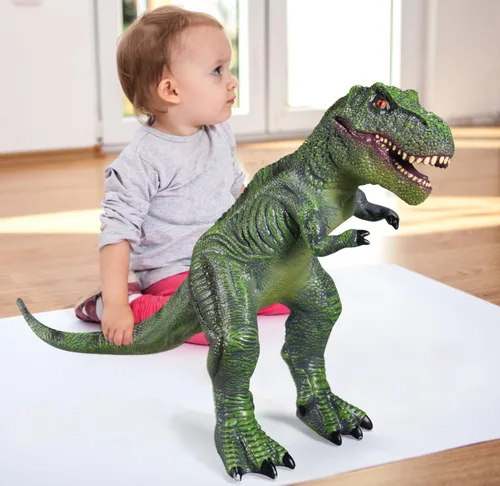 Miniatura 9 de YONGJULE Juguetes grandes de dinosaurios: juguete de dinosaurio suave Tiranosaurio Rex de 28 pulgadas para niños de 3 a 5 años, dinosaurio inflable