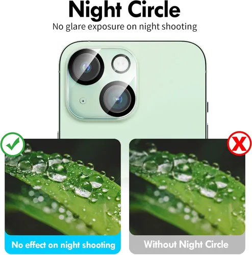 Miniatura 4 de Protector de lente de cámara compatible con iPhone 15 y 15 Plus, cubierta de cámara de vidrio templado de dureza 9H, Ultra HD, antiarañazos, fácil