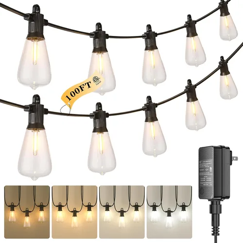 Miniatura 13 de Kawaya Guirnalda de luces para patio al aire libre: luz LED de 25 pies para patio exterior con 12 bombillas vintage inastillables - 2700 K regulable