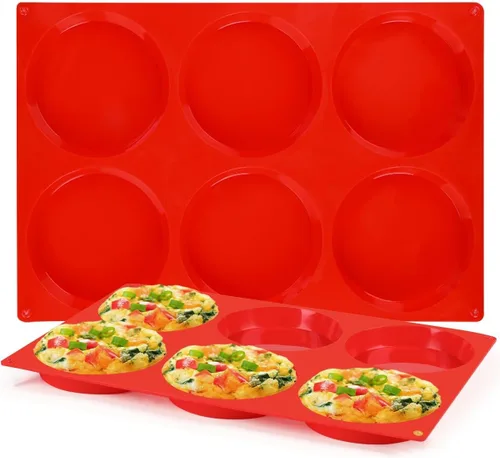 Miniatura 10 de CAKETIME Moldes para magdalenas de 4 pulgadas, moldes de huevo de silicona jumbo antiadherentes para sándwiches de desayuno, molde redondo