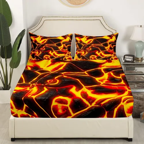 Erosebridal Sábana bajera ajustable de fuego negro y amarillo, tamaño individual, juego de sábanas de llama de desastre natural para niños y