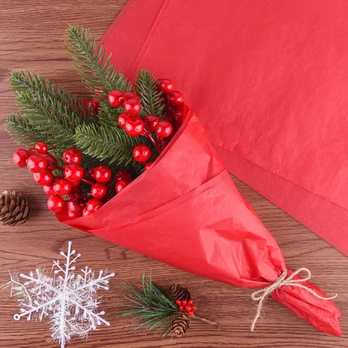Miniatura 6 de MIAHART 60 Hojas de Papel de Seda de Navidad 50 * 35cm Papel de Regalo de Navidad para DIY y Artesanía Bolsas de Regalo Decoraciones (Rojo)