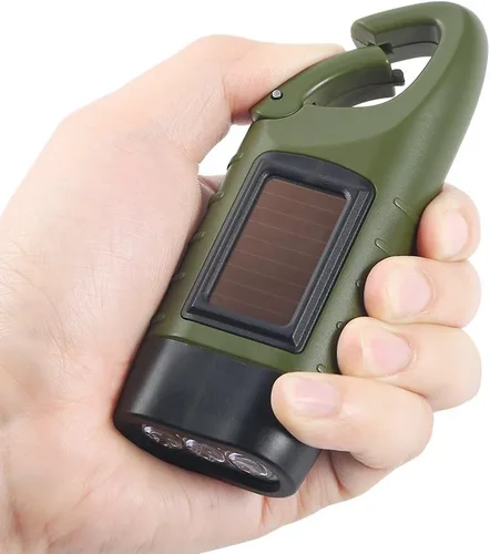 Miniatura 5 de Simpeak Paquete de 2 linternas de manivela con energía solar, linterna LED recargable de emergencia para supervivencia, luz de anilla de enganche