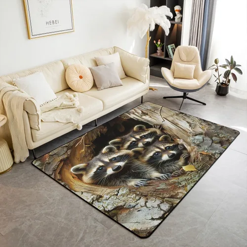Alfombra de mapache para sala de estar, dormitorio, alfombra de mapache de 3 x 5 pies, para niños y niñas, regalos de zarigüeya, alfombra decorativa