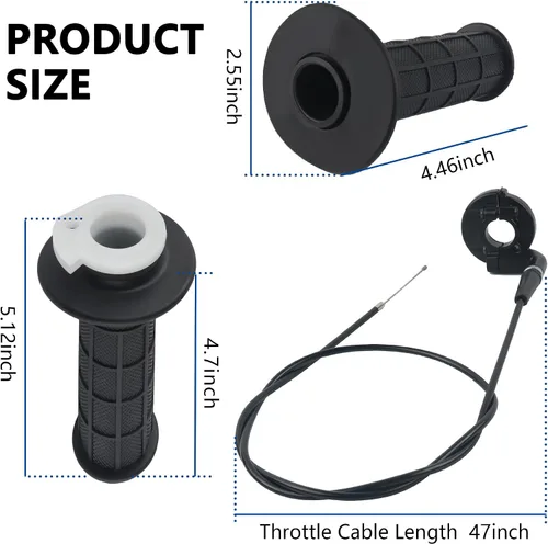 Miniatura 2 de Kit de Cable de Acelerador, Ensamblaje de Acelerador de 7/8" 22mm para Bicicleta con Acelerador Giratorio y Cables de Acelerador de 47", Empuñaduras