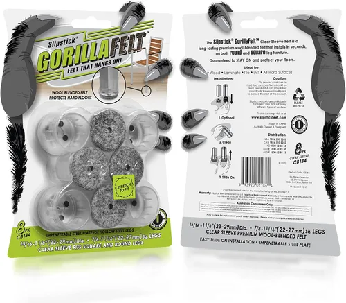 Miniatura 6 de Slipstick GorillaFelt CB184 - Protectores de suelo para patas de silla para suelos de madera, almohadillas de fieltro de funda transparente