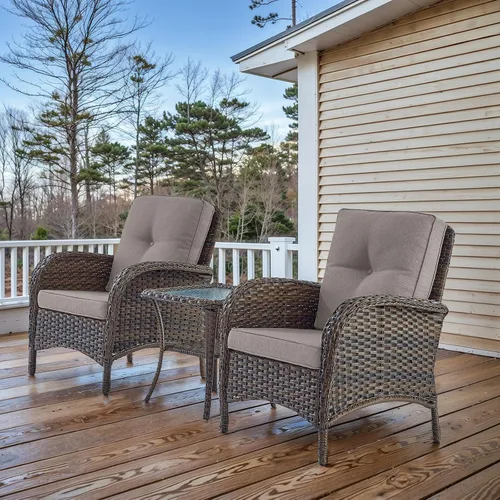 Miniatura 38 de HUMMUH Juego de 2 sillas de mimbre para exteriores, sillas de comedor con respaldo alto y asiento profundo para jardín, porche, patio trasero