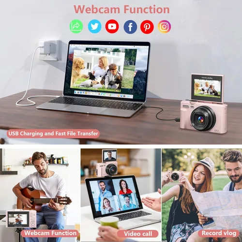 Miniatura 6 de Cámara digital para fotografía, cámara de vlogging 4K para YouTube de 3 pulgadas, pantalla abatible de 180°, zoom digital de 18X, cámaras compactas