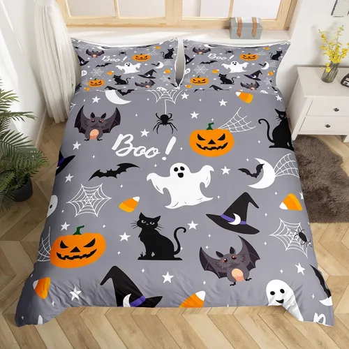 Miniatura 10 de Erosebridal Juego de ropa de cama de murciélago de Halloween, tamaño individual, con purpurina y estrellas, galaxia, funda de edredón para niños