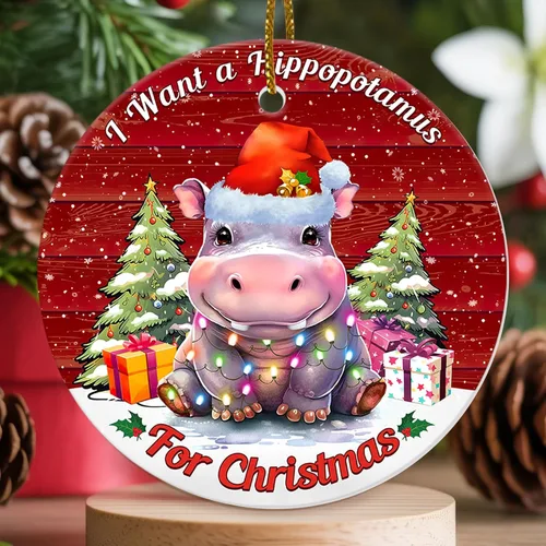 Miniatura 2 de Quiero un hipopótamo para adorno de Navidad, linda decoración de árbol de hipopótamo con luces, divertido para hombres y mujeres 2025