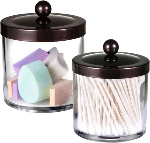 Miniatura 12 de Tarros de plástico de alta calidad para boticario, soporte Qtip para baño, tocador, encimera, organizador de almacenamiento de acrílico transparente