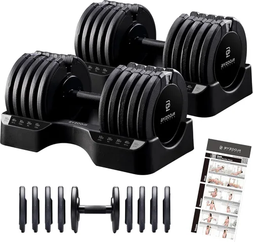 Miniatura 13 de ByZoom Fitness - Mancuerna ajustable de 12.5/25 libras – Unidad individual O juego de 2 – Peso ajustable 5-en-1 para gimnasio en casa, entrenamiento