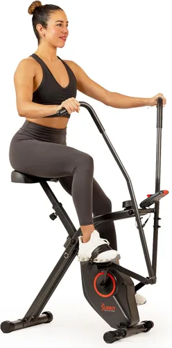 Sunny Health & Fitness Smart Folding X-Bike, Portable Compact Exercise Bike for Indoor Cycling Workout, Home Cardio Training Machine, Free SunnyFit
