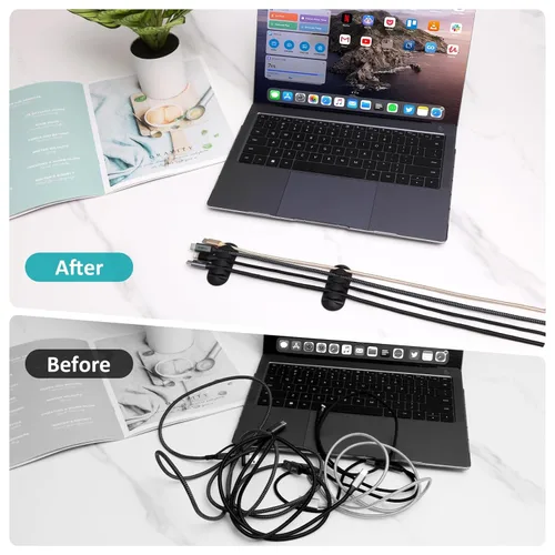 Miniatura 4 de Paquete de 16 cables de escritorio negros, organizador de cables ajustables, organizador de cables para cables, cargador de teléfono/PC/TV, soporte