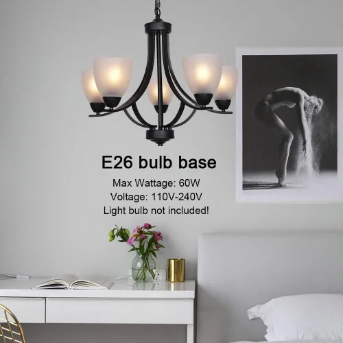 Miniatura 4 de 5 Light Shaded Contemporary Chandeliers with Alabaster Glass Black Rustic Light Fixtures Ceiling Hanging Mid Century Modern Pendant Lighting for