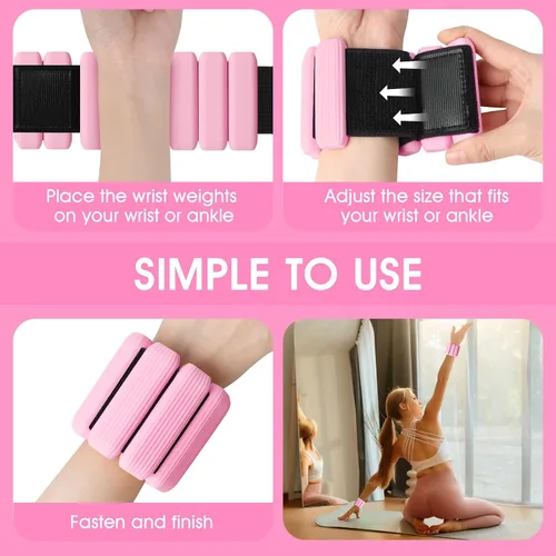 Miniatura 6 de Juego de 2 pesas para muñeca, pesas de tobillo y muñeca para mujeres y hombres, brazaletes con peso de silicona ajustables para brazos y piernas